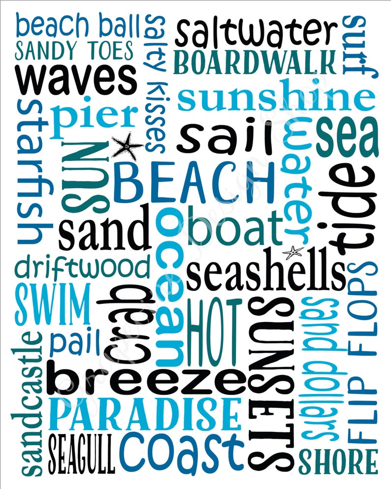 Beach words print Ocean subway art Instant printabl . DIY