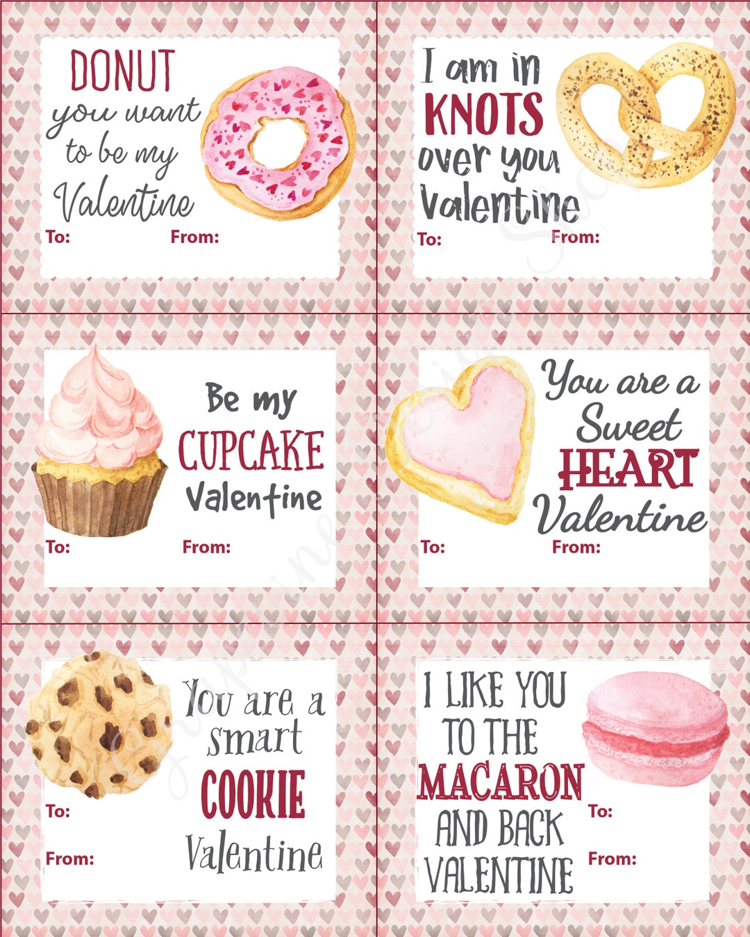 Kids Valentine Cards Donut Valentine Cards Printable Valentine School Valentine Cards DIY ...