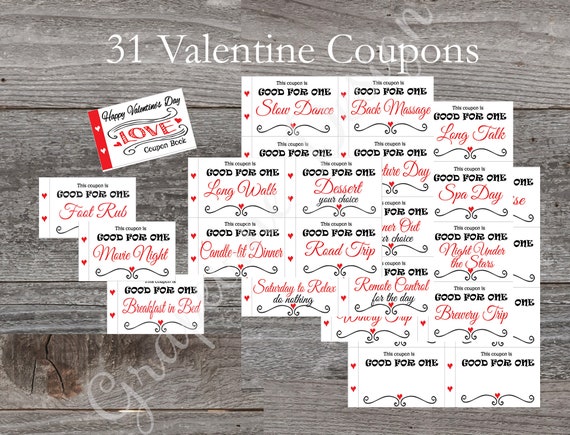 Love coupon book - Valentine's Day Coupons (PDF) - DIY - Husband gift - Wife gift - Anniversary
