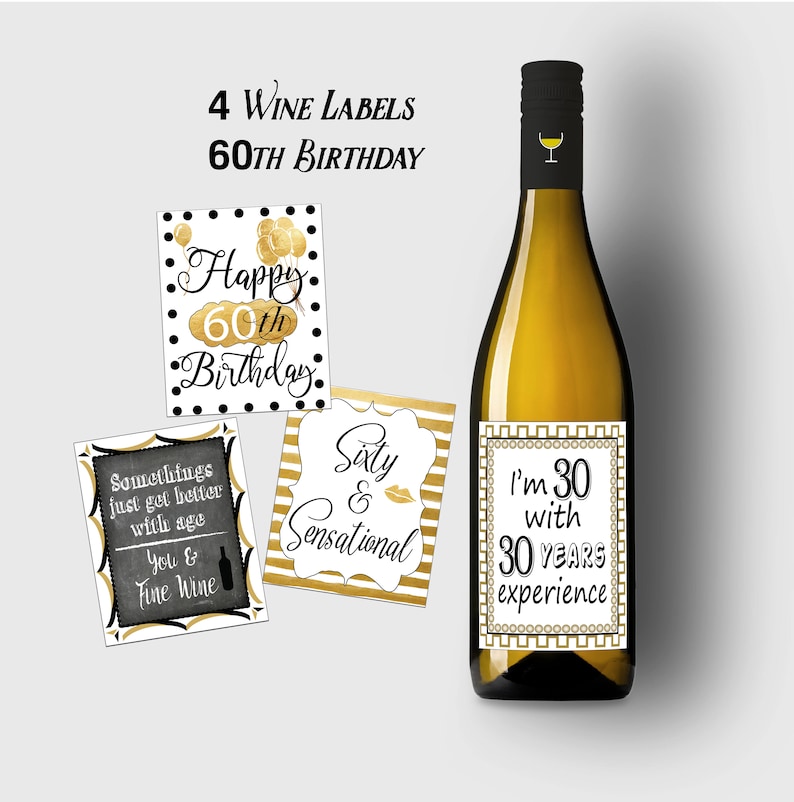 60th birthday wine labels birthday wine labels 60th etsy
