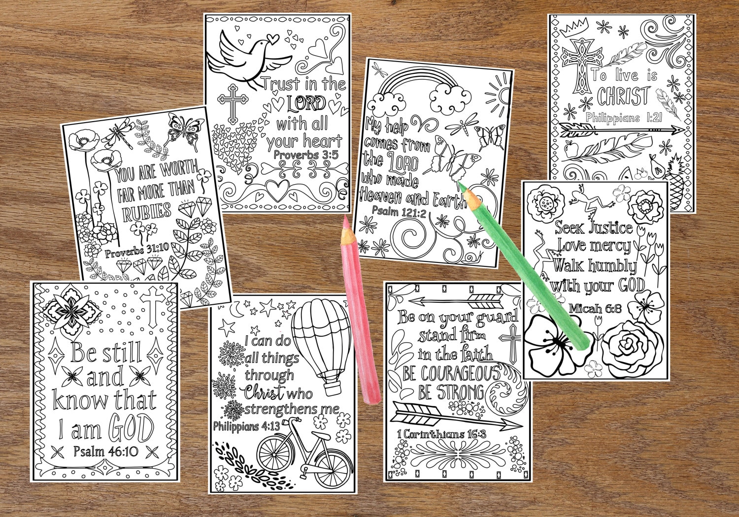 Coloring Scripture Cards. Set of 8 Instant download printable. | Etsy