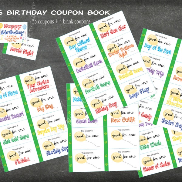 Kids Birthday coupon book - Child Birthday gift - Coupon book for kids - Instant printable. Birthday gift for Boy - gift for Girl - coupons