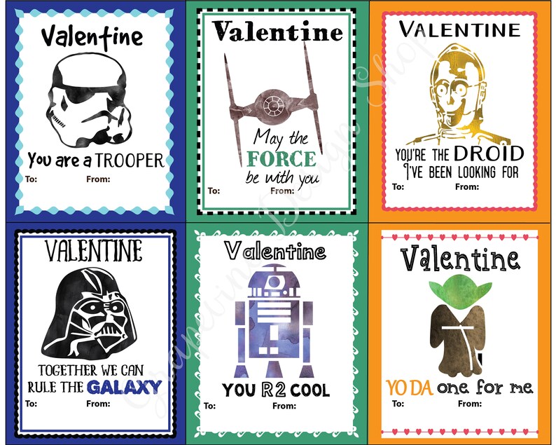 Kids Valentine cards Star Wars Valentine Cards Printable Valentine cards Childrens School Valentine cards Valentine cards for boys image 2