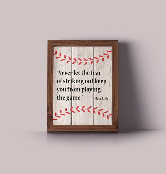 Baseball print - Baseball quote - Babe Ruth quote - Instant download - PDF JPG diy digital wall art - Boys Sports bedroom - Sports print