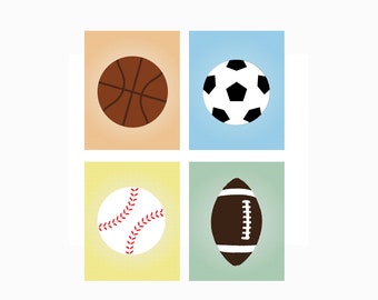 Sports Nursery bedroom print - Sports ball wall art - Nursery wall art - Sports nursery -Instant download - PDF digital wall art - Set of 4