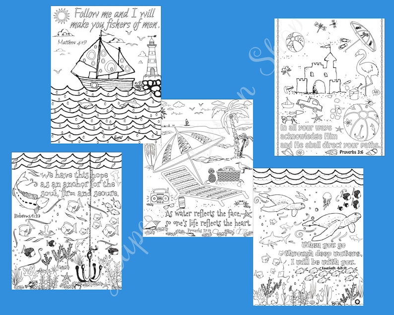Bible verse coloring pages Beach prints Scripture coloring page Instant printable Kid or Adult coloring sheet Ocean coloring page image 1