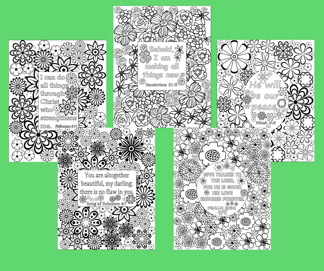 Flower Coloring Pages - Bible Verse Coloring Sheets - Set of 5 Instant ...