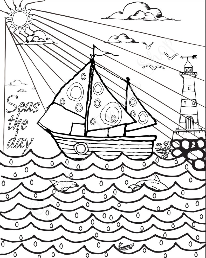 Beach coloring pages Adult coloring sheets Set of 5 | Etsy
