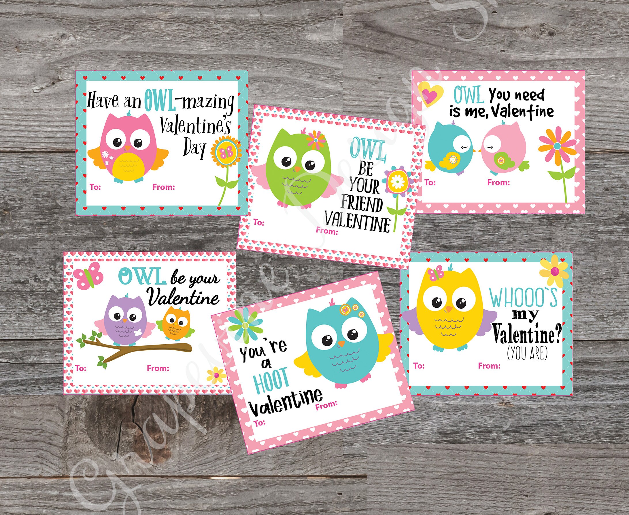 Kids Valentine cards - Owl Valentine Cards - Printable Classroom Valentines - Funny Valentine cards 