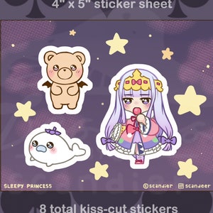 Sleepy Princess Vinyl Sticker Sheet (Homemade), 4&quot; x 5&quot;