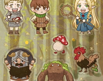 Dungeon Meshi Vinyl Stickers (clear), 1.3"-2.7"