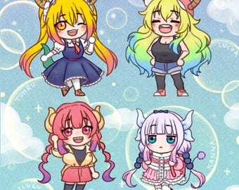 Dragon Maid Vinyl Stickers (clear), ~2.2-2.7"