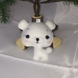 Hand Sewn Felt Polar Bear Ornament Keychain