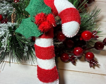 Hand Sewn Wool Felt Christmas Candy Cane Ornament