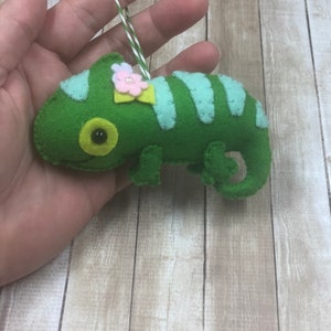 Felt Green Chameleon Lizard Ornament Keychain