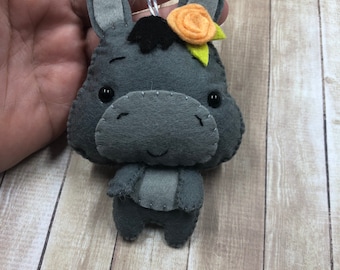 Hand sewn felt donkey ornament keychain