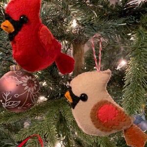 Felt cardinal ornament, Christmas Bird ornament, Red Bird ornament