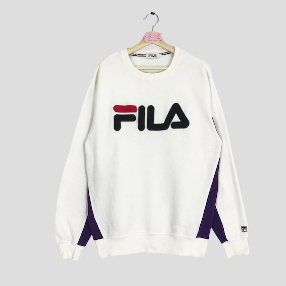 Vintage Fila Sport pull blanc grand Fila Italia Spell Out gros
