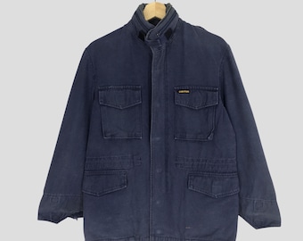 Vintage Worker Jacket Faded Blue Medium Four Pocket American Workwear Chore Denim Indigo Blue Utility Jacket French work Outfits Work Size M