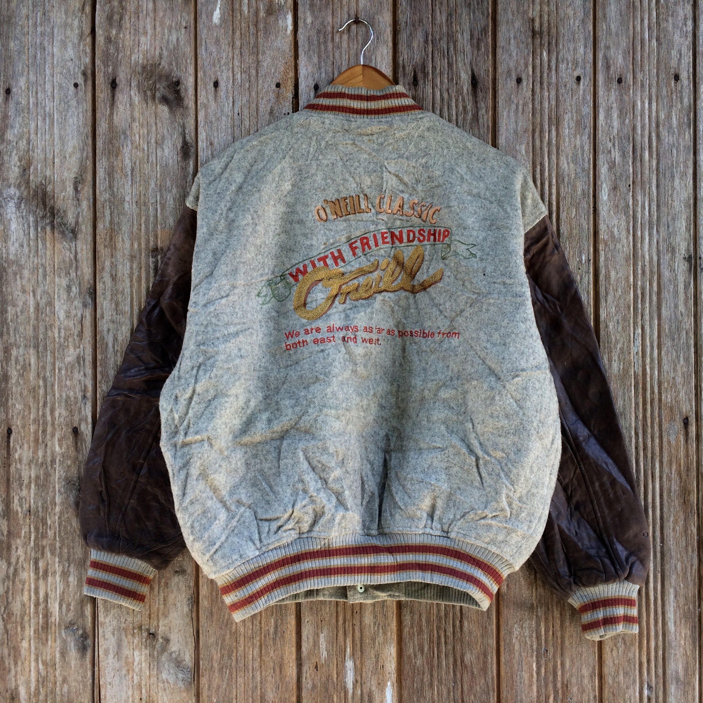 Vintage O'neill Classic Bomber Jacket Leather Sleeve Nice - Etsy Australia