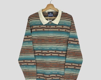 Vintage 90's Rip Curl Multicolor Horizontal Stripes Polo Shirt Medium Rip Curl Australia Surfboards Polo Rugby Shirt Surfing Shirt Size M
