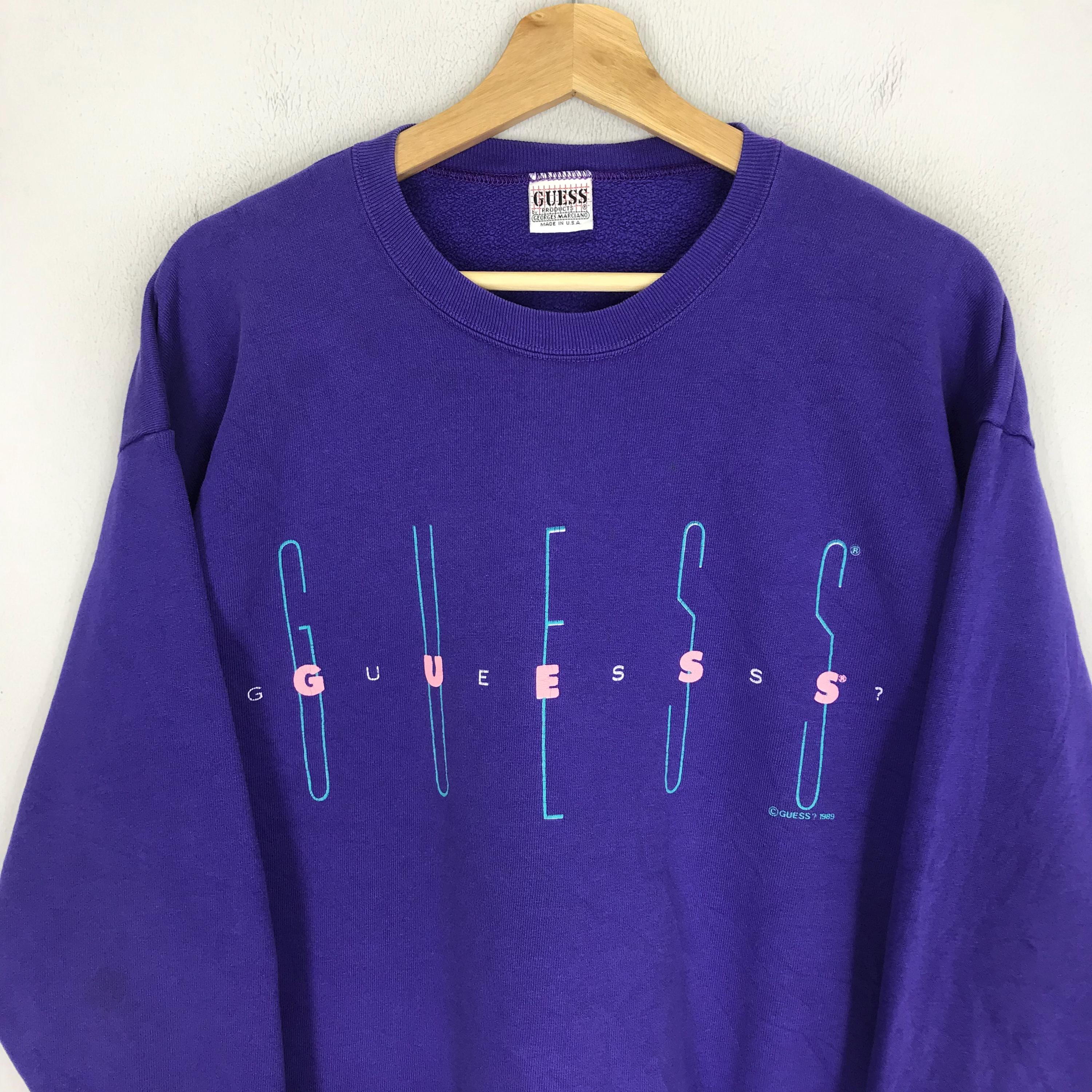 Vintage 90s Guess Purple Sweatshirt Large Guess USA Spell