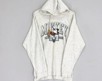 Suéter gris vintage de Mickey Mouse con capucha, suéter de dibujos animados de Mickey de Walt Disneyland, talla S