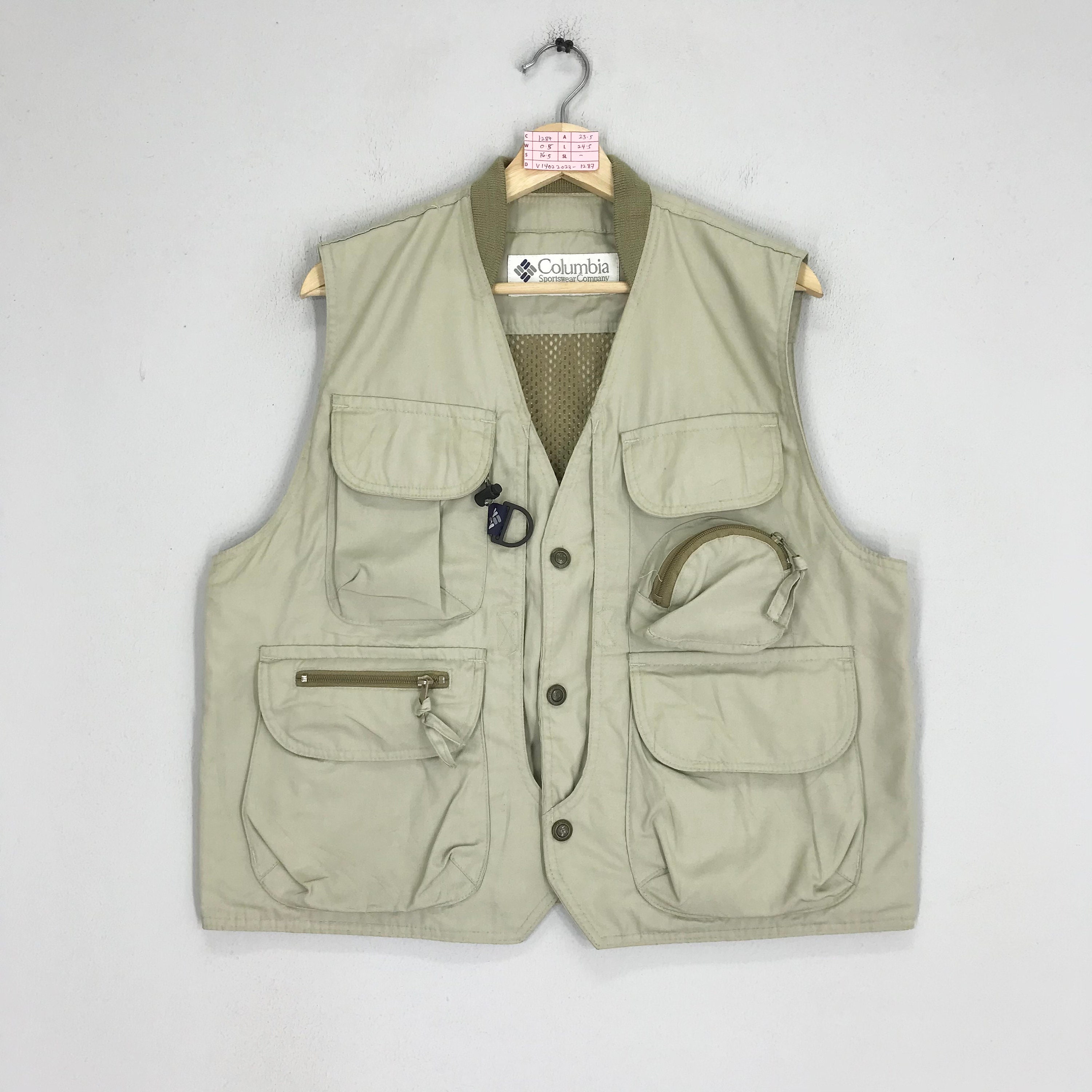 Vintage Columbia Men's L XL Fishing Utility Vest Multi Pocket Tan Beige