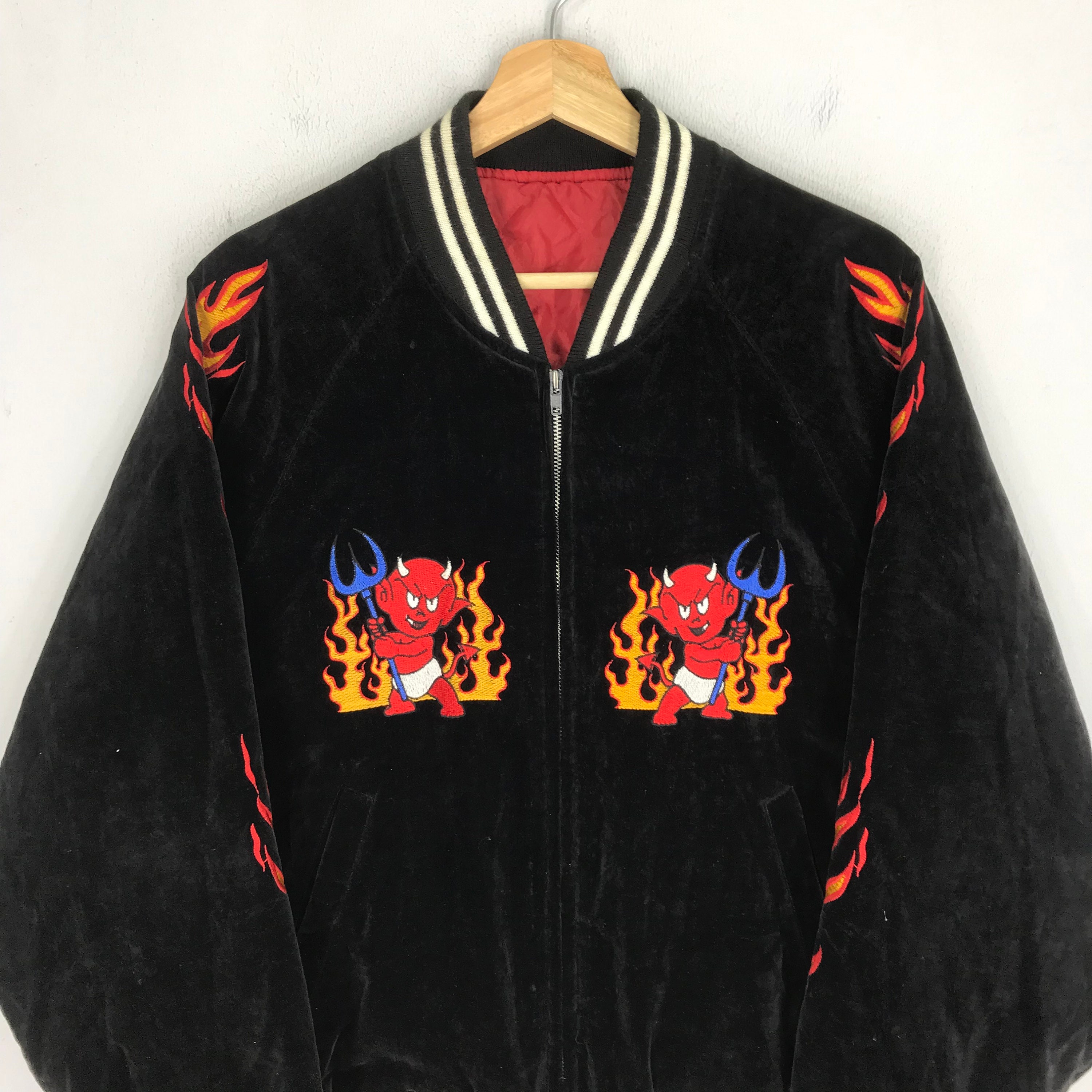Vintage 90s Sukajan Souvenir Velvet Bomber Jacket Embroidery Vintage 90s Sukajan Souvenir Velvet Bomber Jacket Embroidery