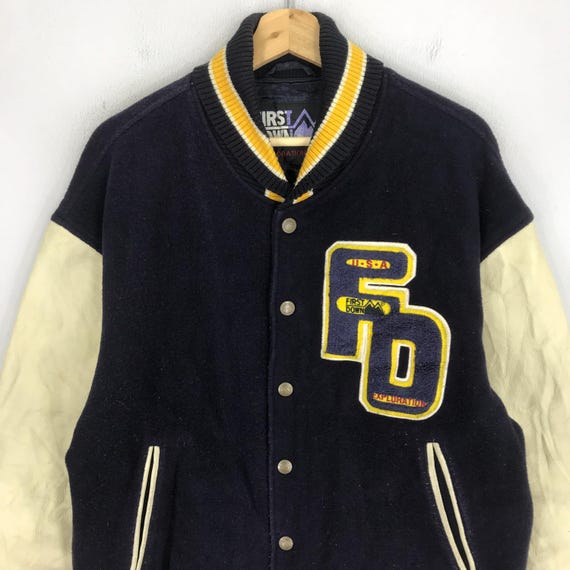 Vintage First Down Blue Varsity Jacket Medium Fir… - image 5