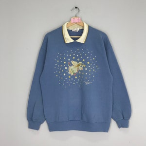 Vintage 90&#39;s Morning Sun Sweatshirt Angel Print Morning Sun Crewneck Graphics Morning Sun Sweater Blue Collared Size M