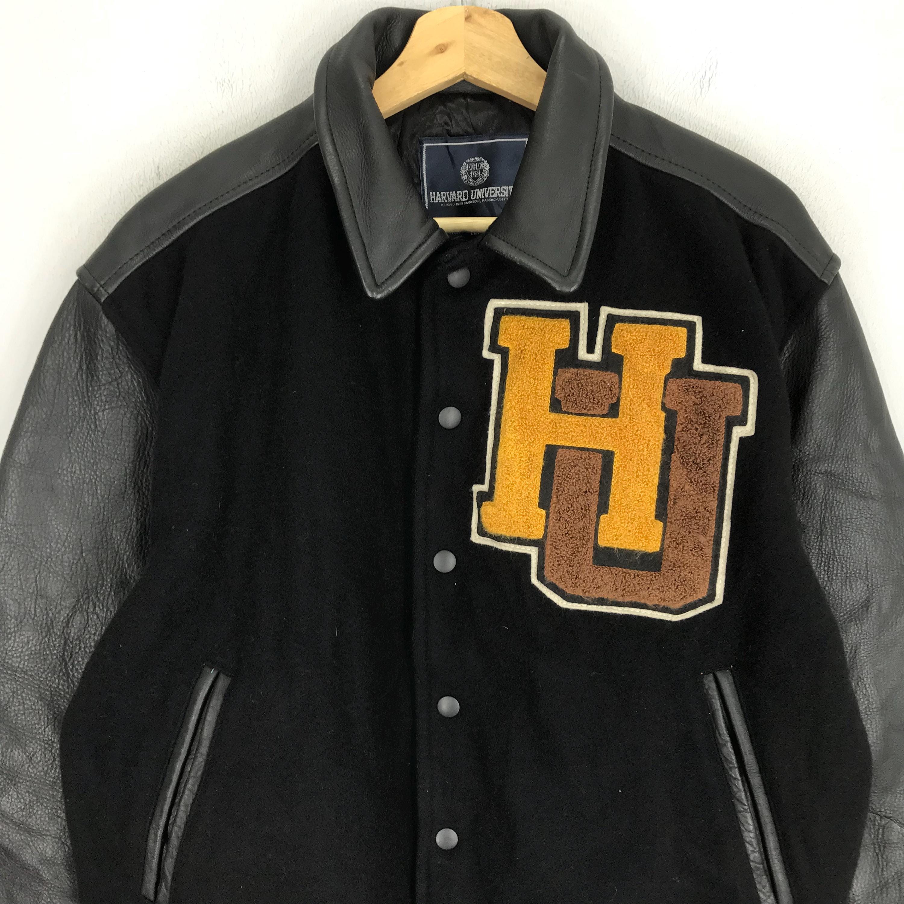 Vintage Harvard University Black Leather Sleeve Varsity Jacket