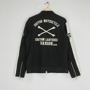 Vintage 90s Vanson Motorcycle Biker Sweater Jacket Zipper Four Pocket Vanson American Riders Jacket Black Size M