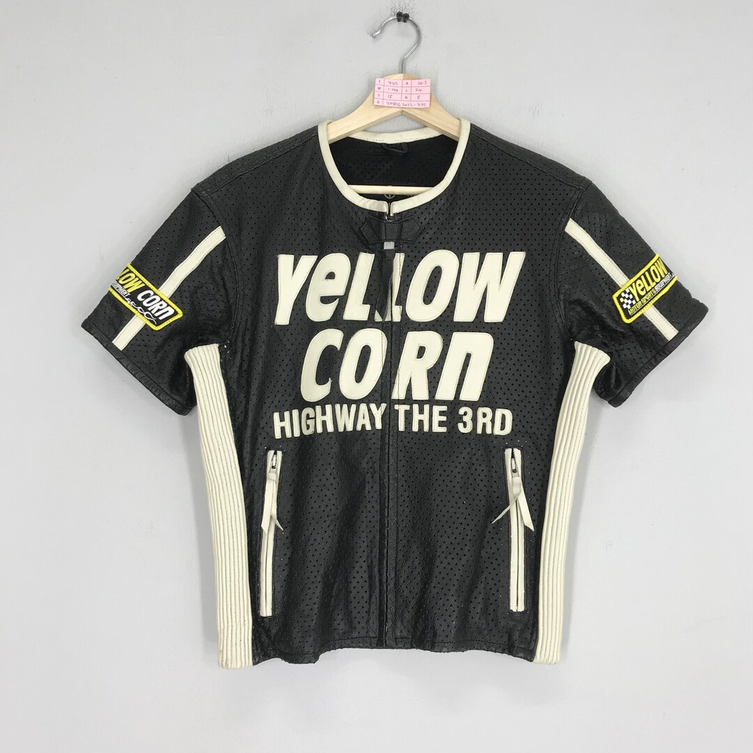 Vintage 90's Yellow Corn Sledge Hammer Highway the 3rd Racing Leather