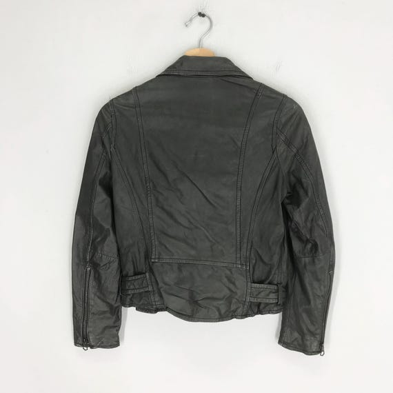 Vintage Sheep Skin Leather Black Double Collar Jacket Ladies Small
