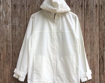 ¡¡Extraño!! Lacoste Sport suéter chaqueta con capucha diseño blanco tamaño mediano