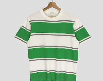 Vintage AAR Yohji Yamamoto White Green Striped T shirt Medium Y's For Men Japanese Designer AAR Yohji Yamamoto Crewneck Tshirt Size M