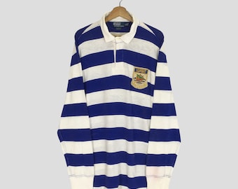 Camisa de rugby vintage de rayas horizontales Polo Ralph Lauren de los años 90, talla XL. Polo Ralph Lauren RL con medio botón, ropa deportiva de rugby, talla XL.