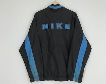 Vintage 90s Nike Blue Black Windbreaker Large Nike Spell Out Big Logo Nike Swoosh Sportswear Light Jacket Nike Embroidery Logo Jacket Size L