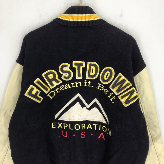 Vintage First Down Blue Varsity Jacket Medium Fir… - image 6