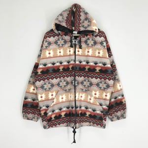 Vintage 90er Jahre Pop Art Abstraktes Muster Azteken Navajo Pullover Jacke Hoodie Multicolor Native Fleece Reißverschluss Pullover Jacke Oberbekleidung