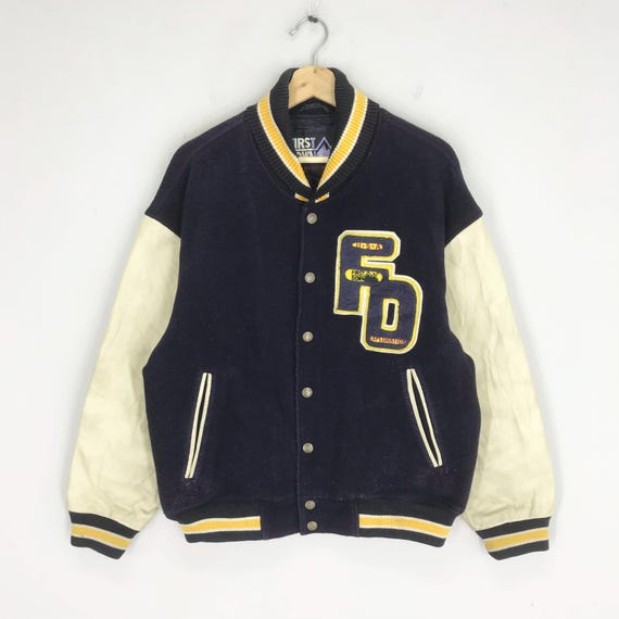 Vintage First Down Blue Varsity Jacket Medium Fir… - image 3