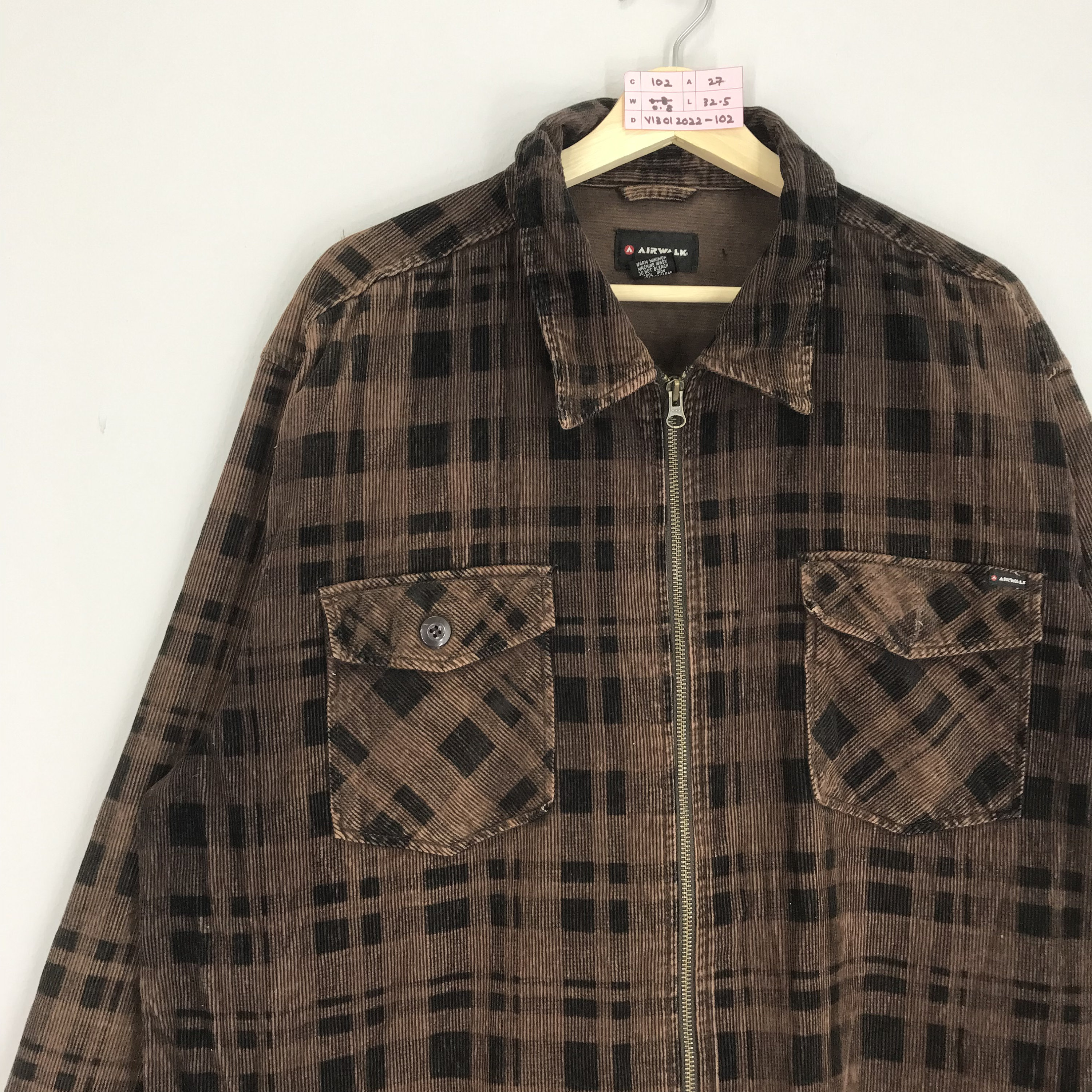 Rare!! AIRWALK Corduroy Double Pocket Zipper Jacket Checkered