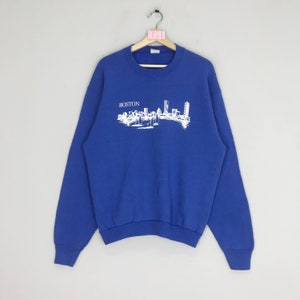 Vintage 90er Boston Sweatshirts Boston Pullover Blau Boston Crewneck Boston City Logo Pullover Boston Pullover Big Print Boston City Gr. L