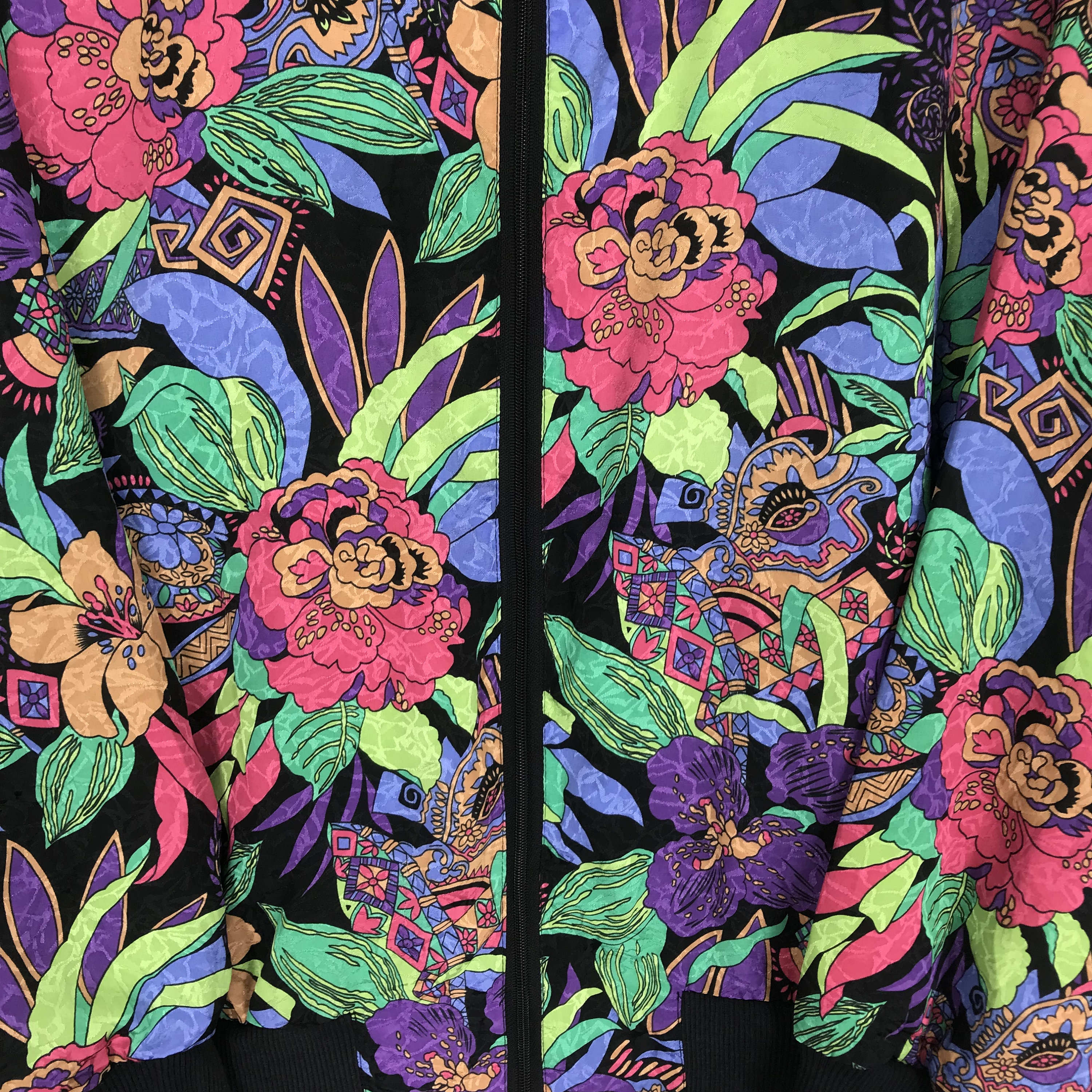 Vintage Baroque Multicolor Jacket Pop Art Floral Zipper Jacket