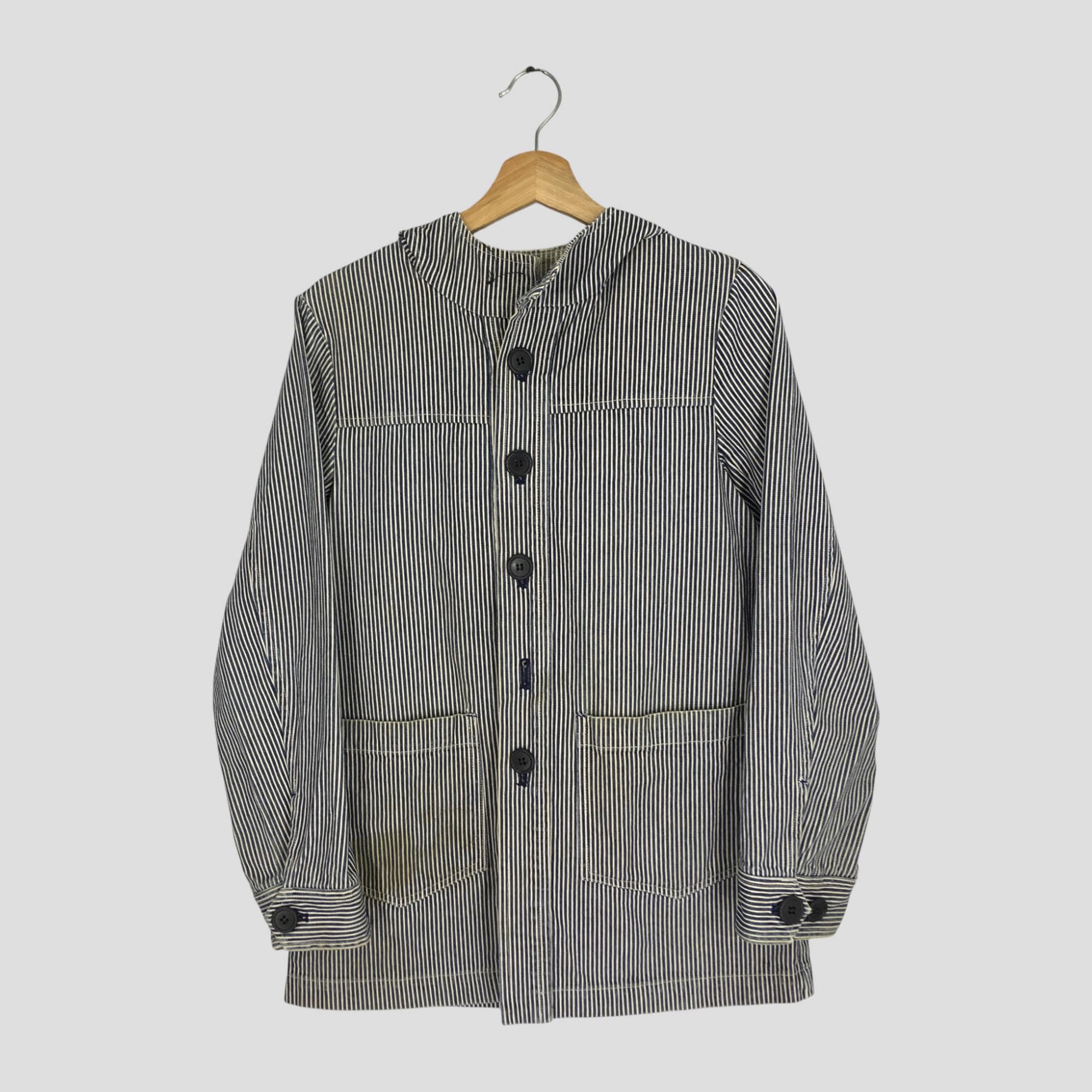 Vintage Hickory Stripes Workers Jacket Denim Jeans Double Pocket