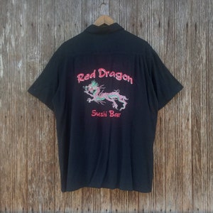 Red Dragon Style Button Up Single Pocket Hawaiian Rayon Shirt Hawaiian Aloha Shirt Size M