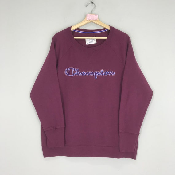 Champion Script Logo Sweatshirts Embroidery Champion Sportswear Crewneck Purple Champion Pullover Champion Jumper Size L Etsy UK