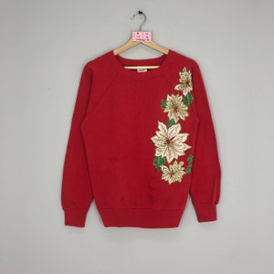 Vintage des années 90 broderie florale couleur rouge sweat-shirts fleur Style soleil du matin rouge pull taille M