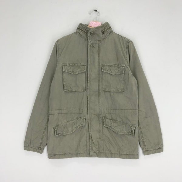 Vintage Casual Workers Field Jacket Olive Green Four Pocket Jacket Zipper Style M 65 Field Jacket Jeans Coat Size S